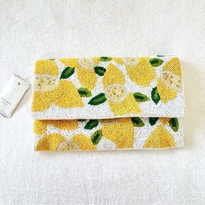 Antik Kraft Beaded Lemon Fold-Over Clutch / Crossbody Bag
